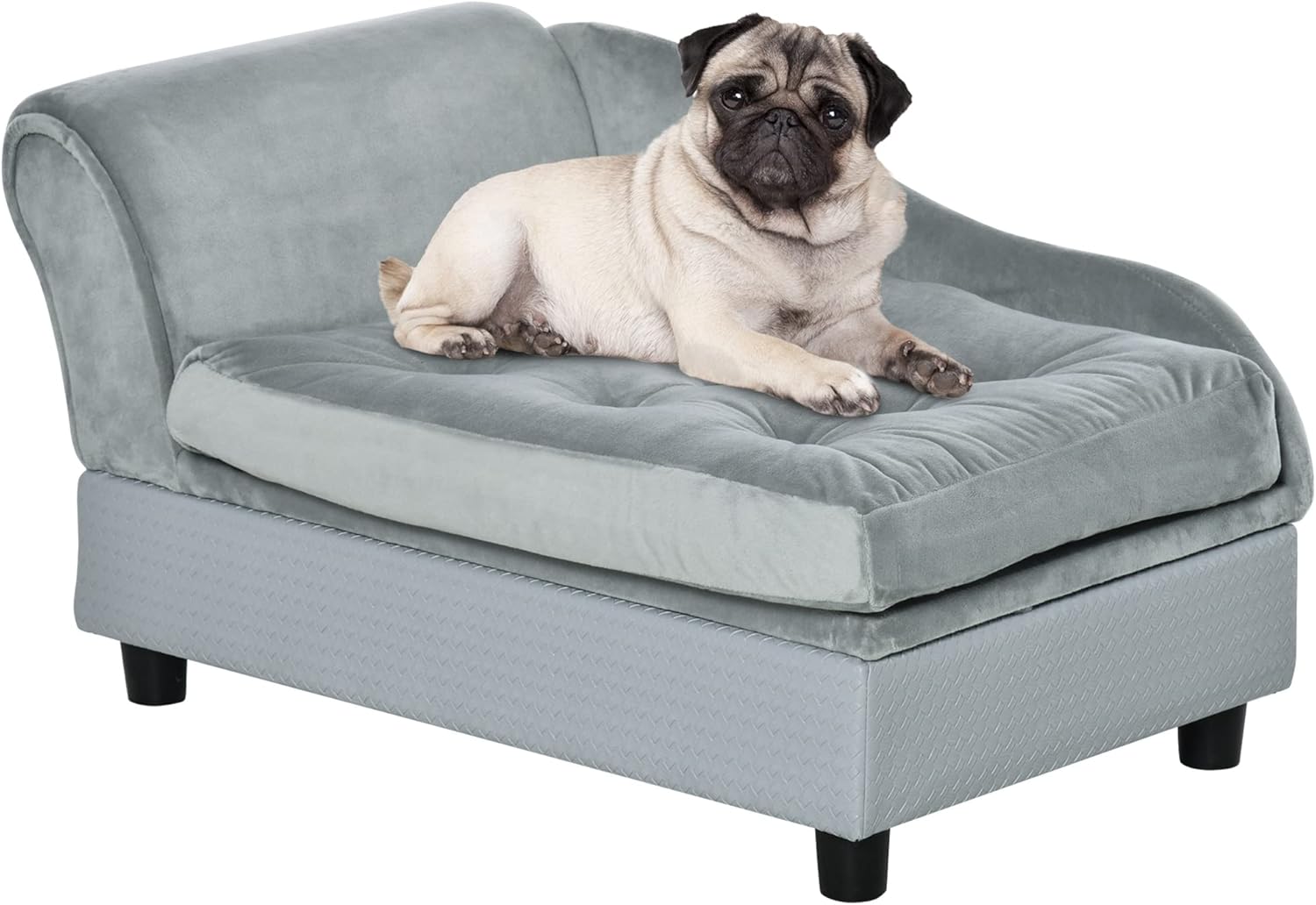 Luxury Fancy Dog Bed for Small Dogs with Hidden Storage, Small Dog Couch with Soft 3 Foam, Dog Sofa Bed, Cushy Dog Bed, Modern Pet Furniture for Puppies and Little Breeds, Gray