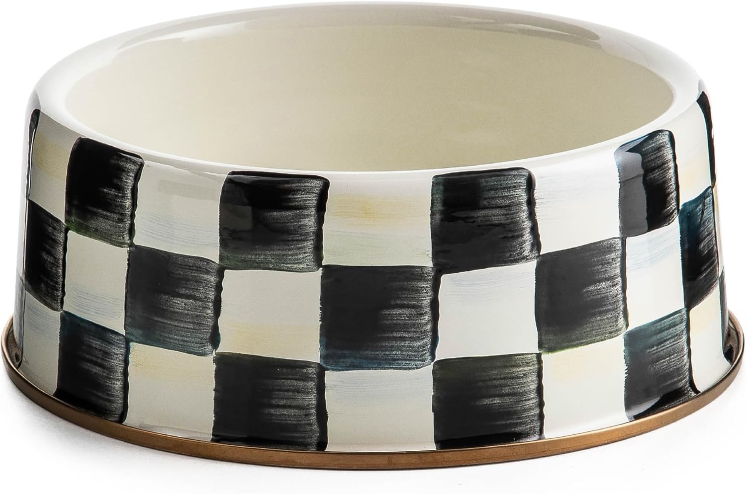 Black-and-white checkered ceramic pet bowl for cats and dogs, large size with food and water sections โ view 1