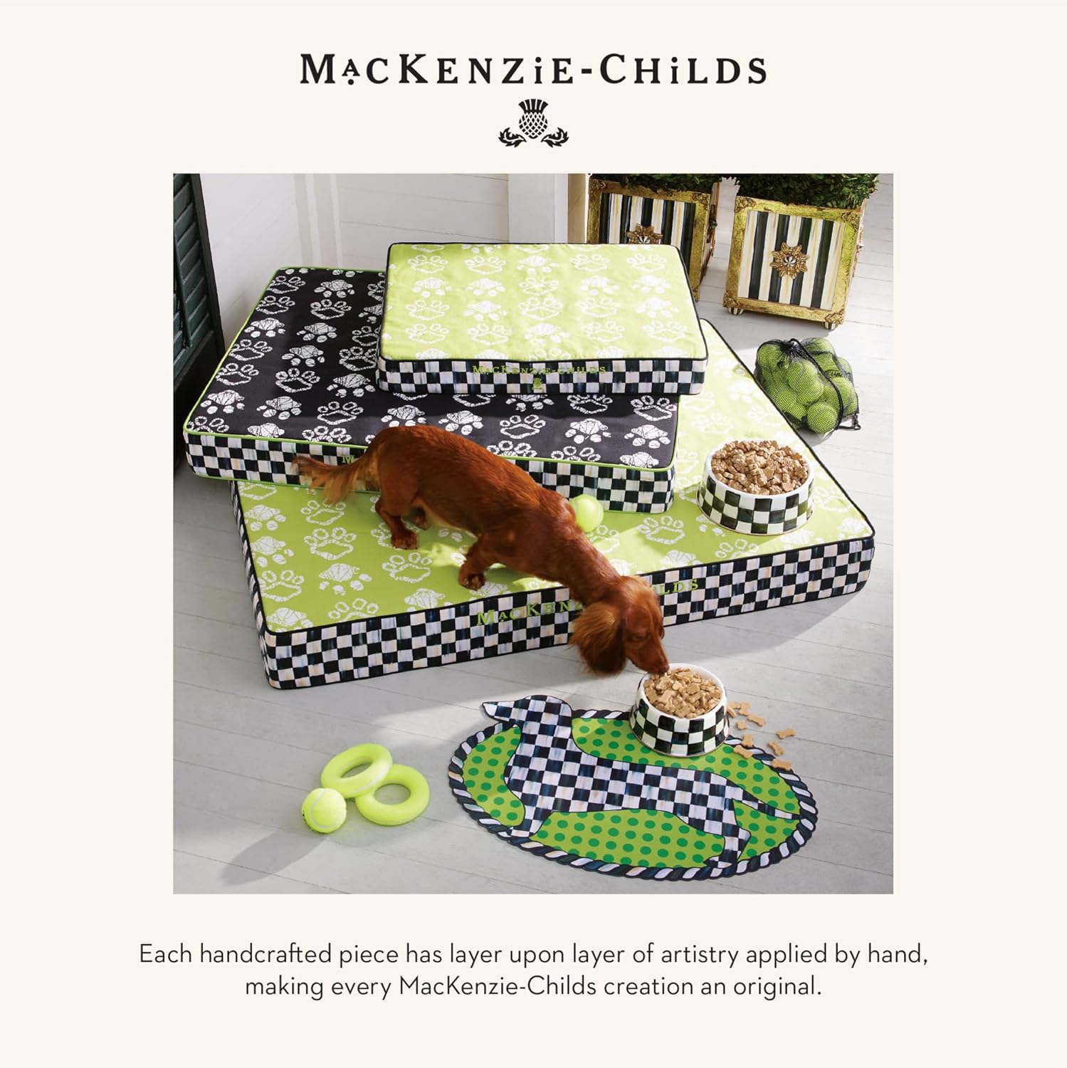 Black-and-white checkered ceramic pet bowl for cats and dogs, large size with food and water sections โ view 3