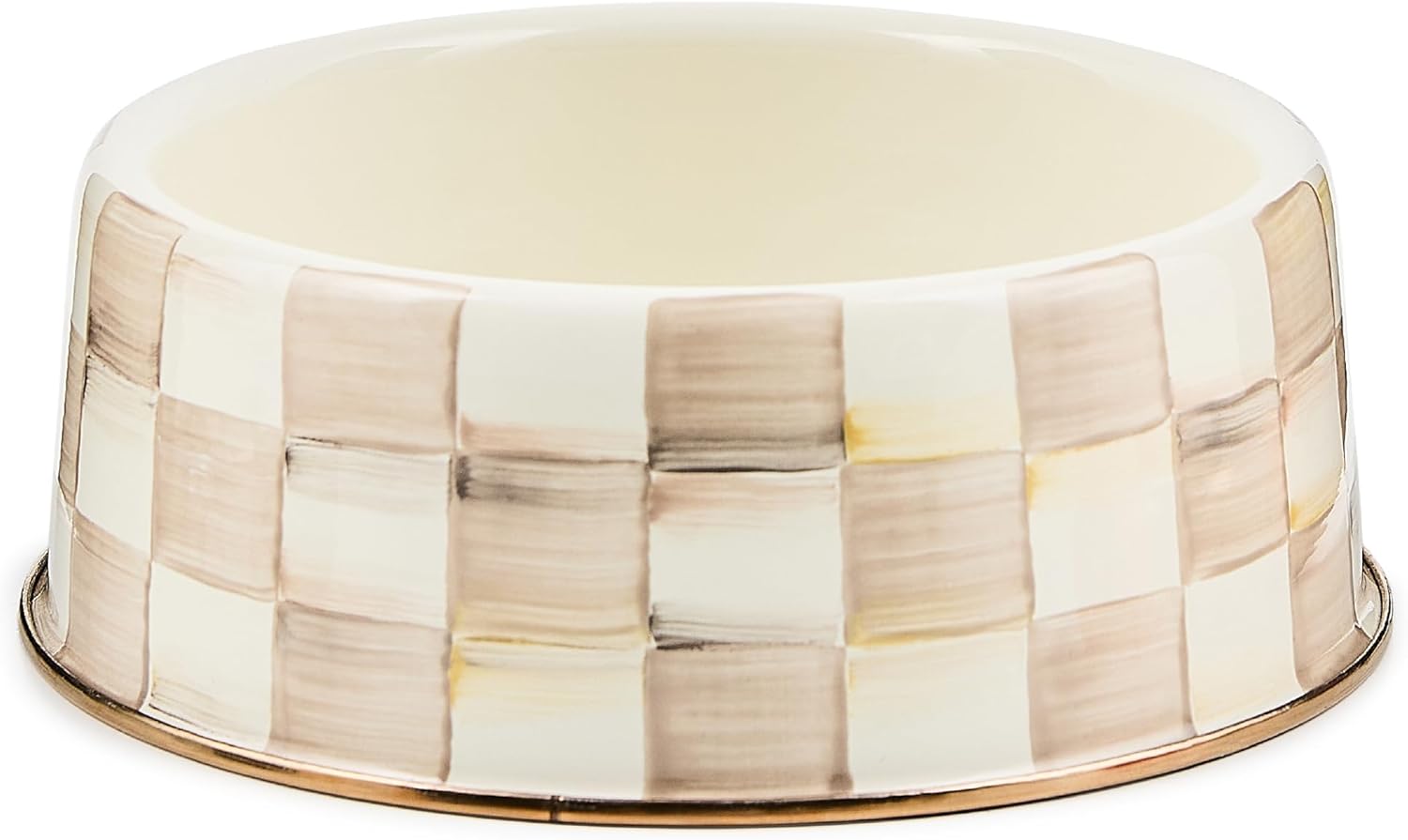 Black-and-white checkered ceramic pet bowl for cats and dogs, large size with food and water sections โ view 4