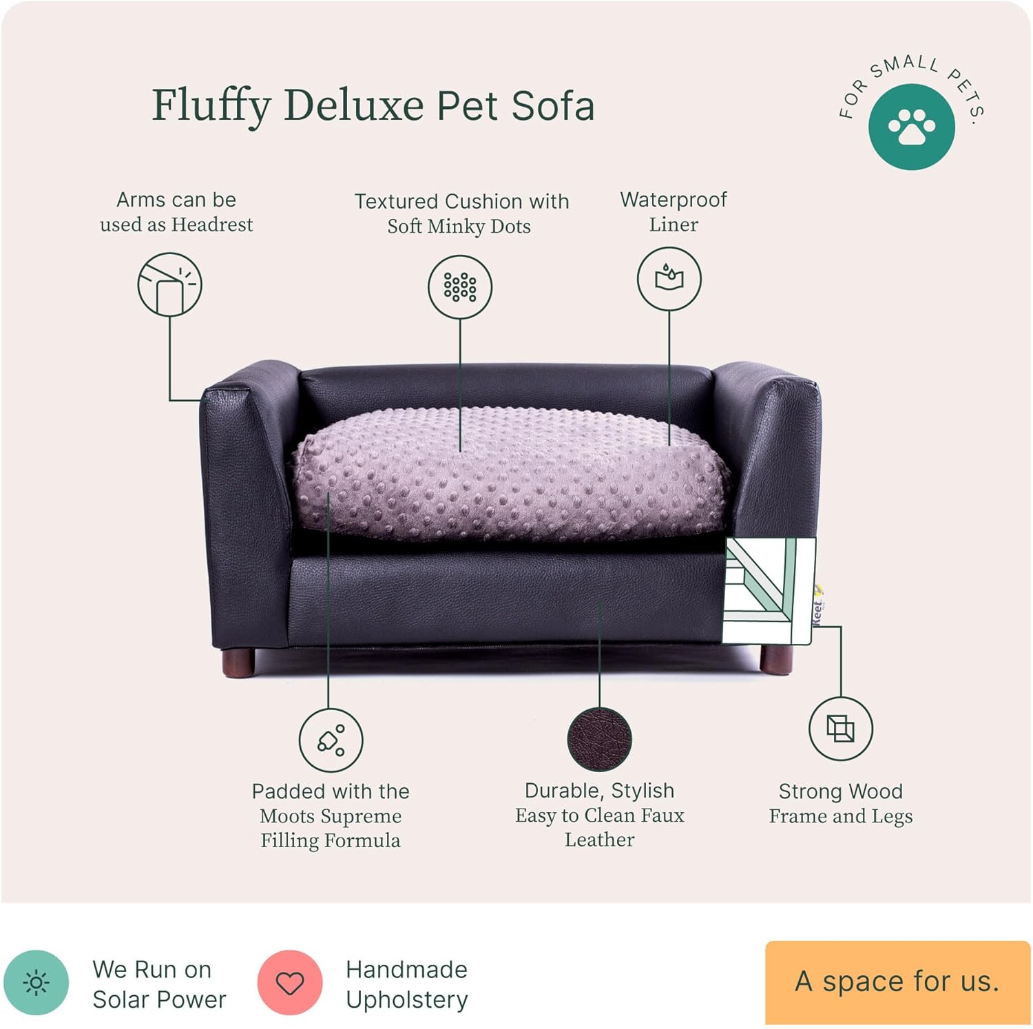 Charcoal plush orthopedic pet sofa bed with memory foam, small size for dogs — view 2