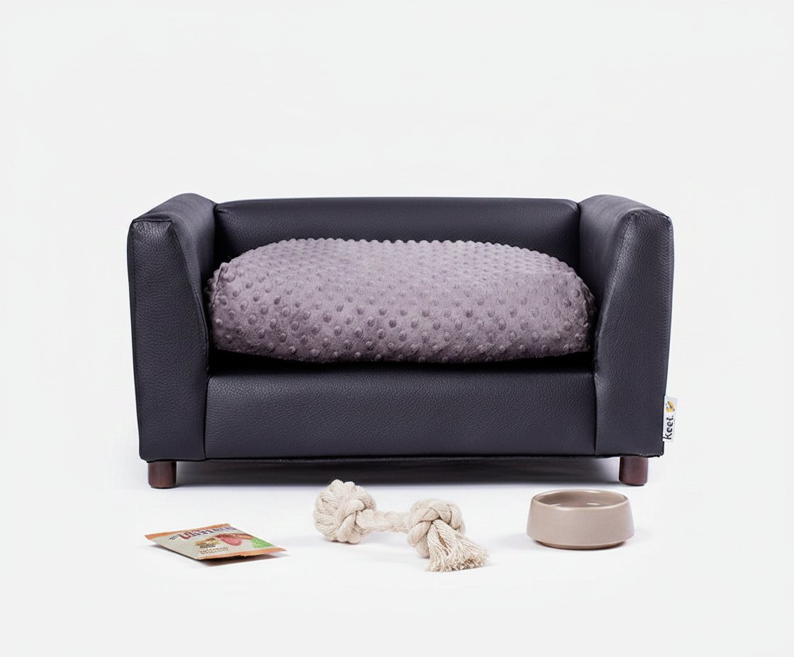 Charcoal plush orthopedic pet sofa bed with memory foam, small size for dogs โ view 5b