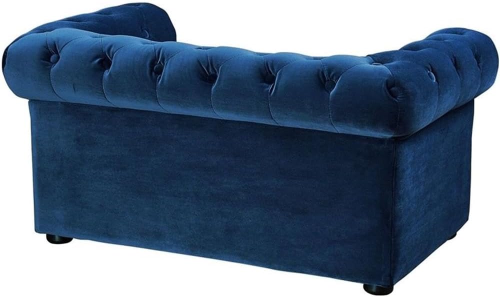 Navy blue button tufted velvet orthopedic dog bed with plush cushioning for senior dogs — view 4