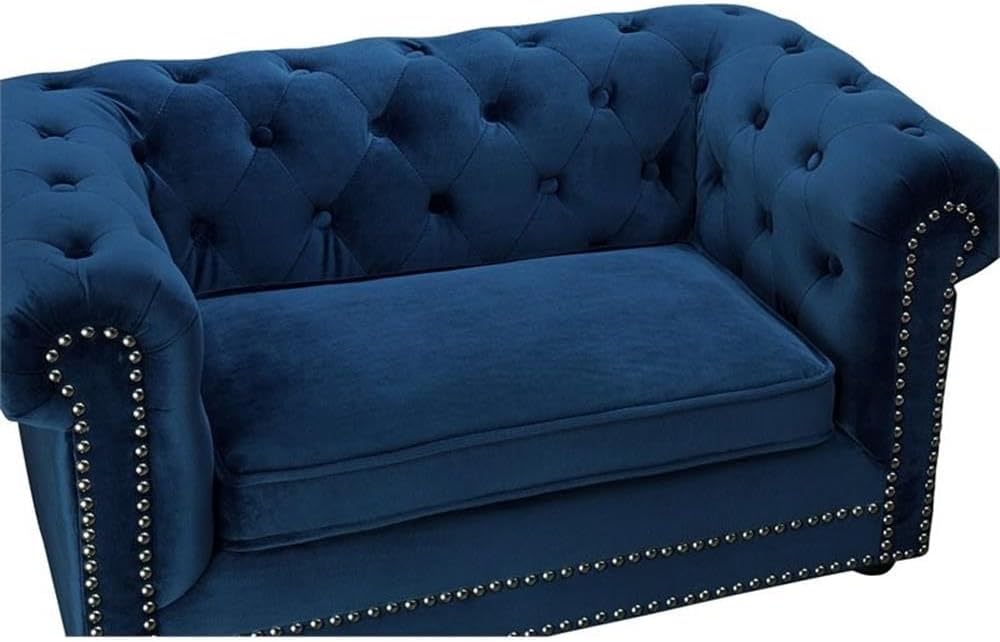 Navy blue button tufted velvet orthopedic dog bed with plush cushioning for senior dogs — view 2