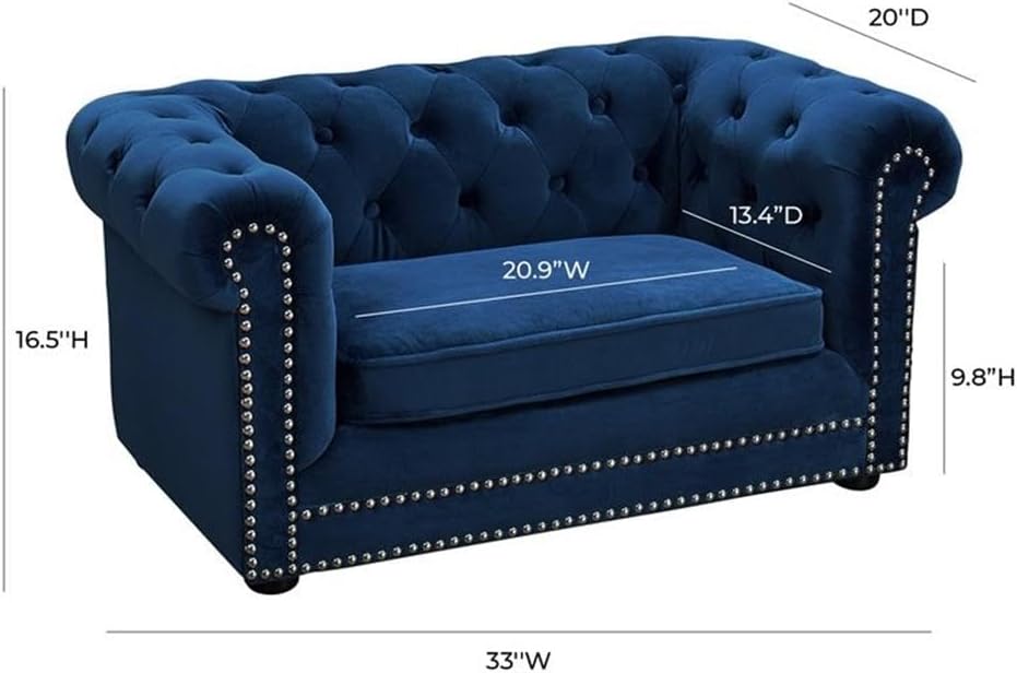 Navy blue button tufted velvet orthopedic dog bed with plush cushioning for senior dogs — view 3