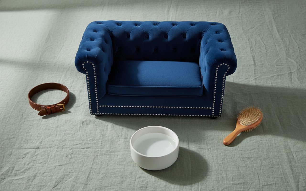 Navy blue button tufted velvet orthopedic dog bed with plush cushioning for senior dogs — view 4