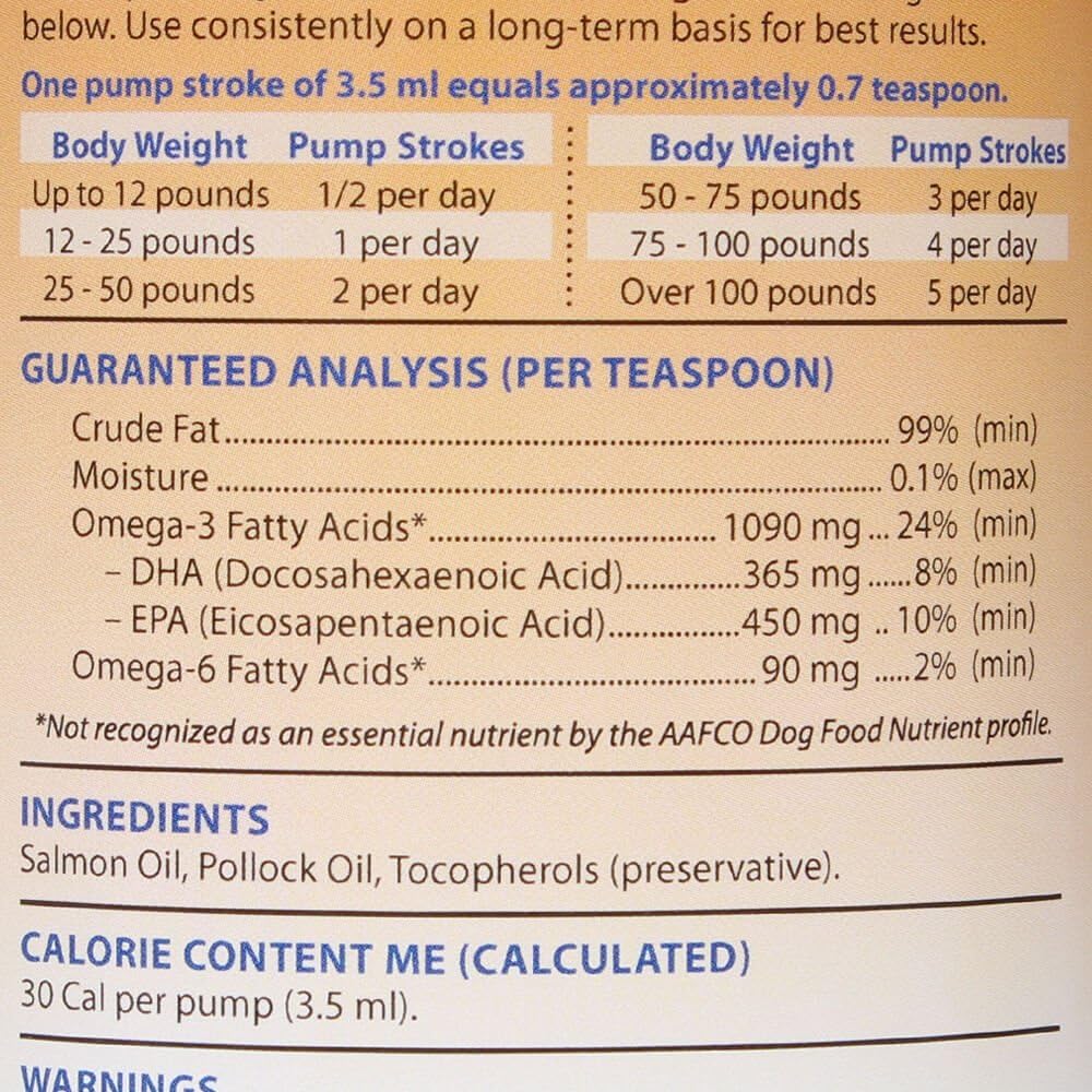 Fish oil omega-3 liquid supplement for dogs and cats in amber jug, promotes joint support and healthy skin and coat โ view 4