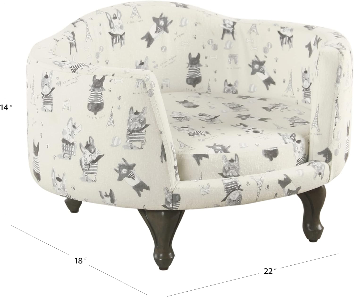 Cream and gray upholstered curved pet bed with stain-resistant fabric for dogs and cats โ view 3