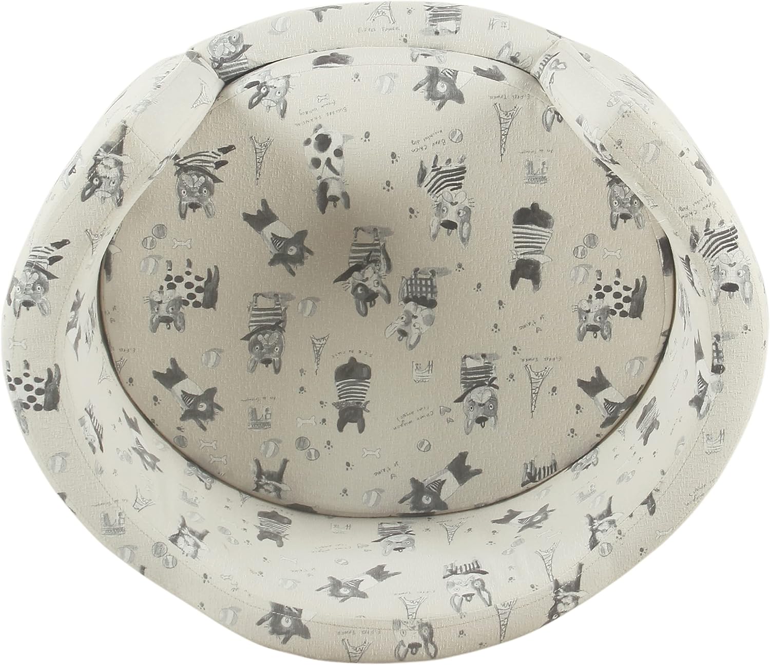 Cream and gray upholstered curved pet bed with stain-resistant fabric for dogs and cats โ view 5