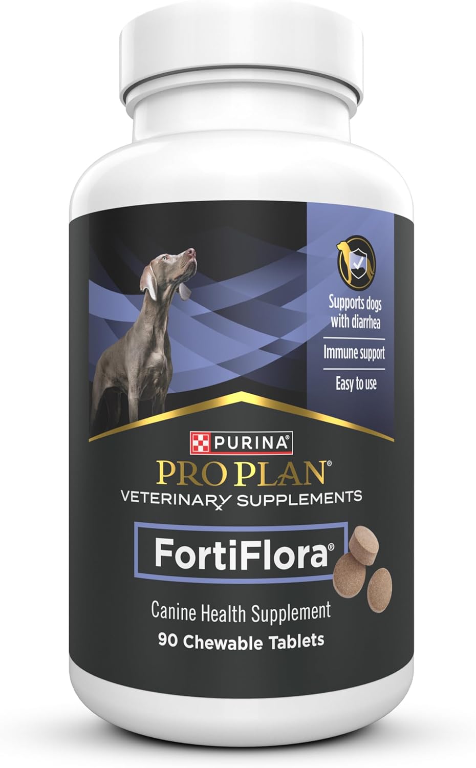 White and brown probiotic chewable tablet for dogs, digestive health support supplement — front
