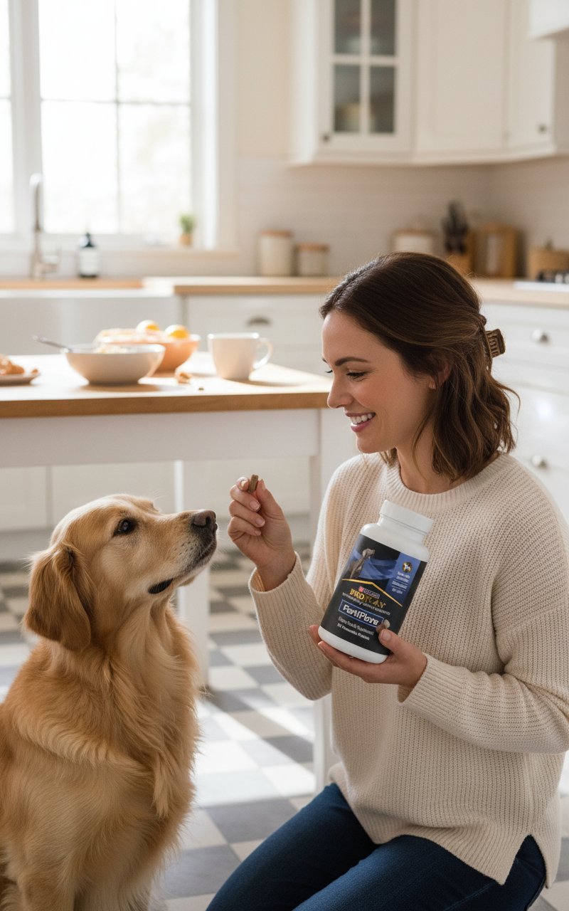 White and brown probiotic chewable tablet for dogs, digestive health support supplement — view 2