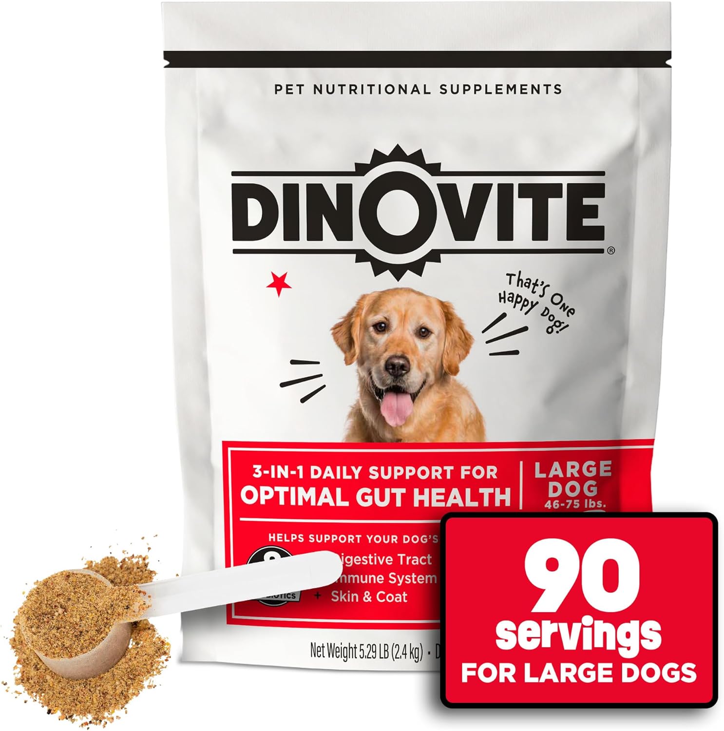 Probiotic supplement for dogs with omega-3 for skin and coat health, shown in large dog formula packaging โ view 1