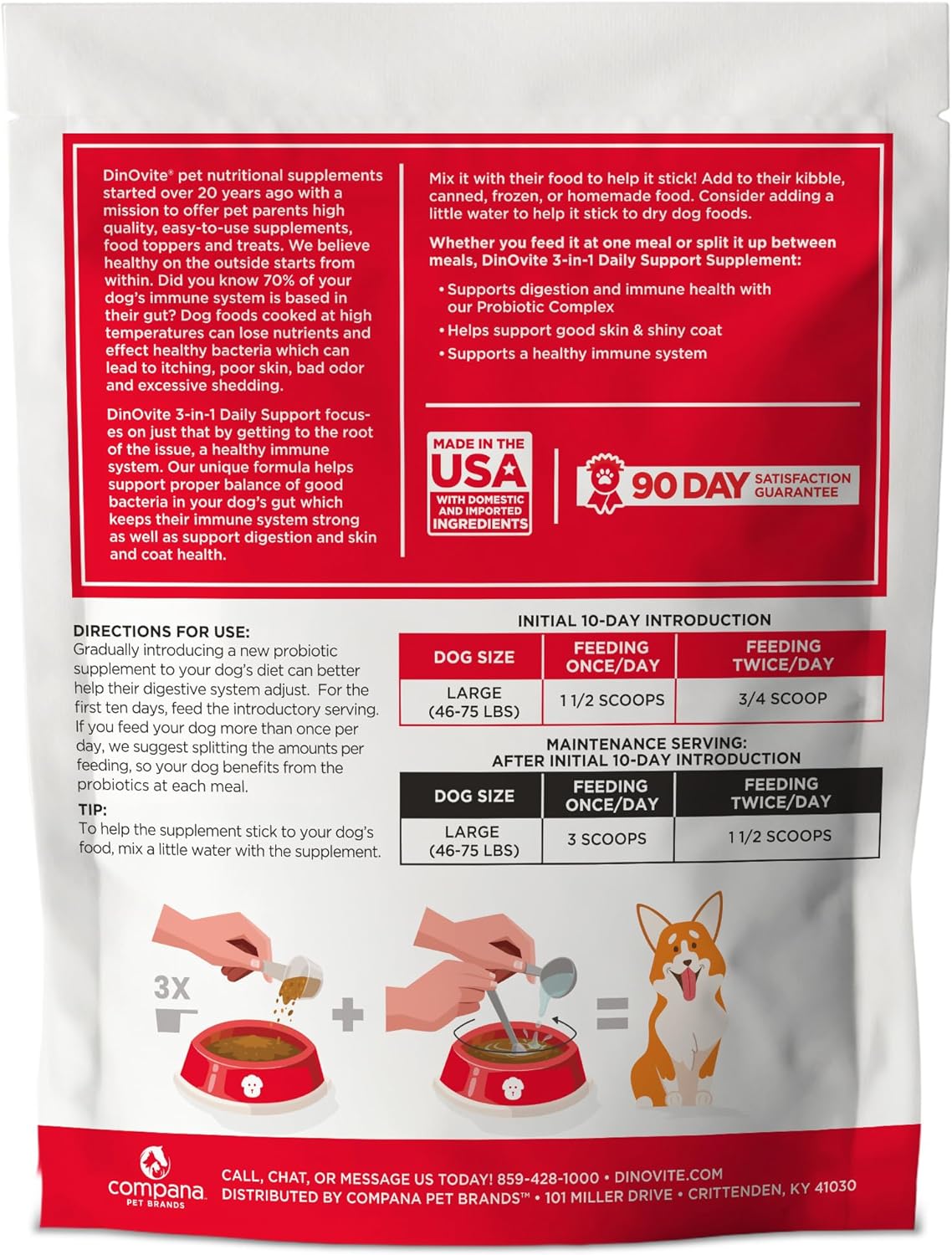 Probiotic supplement for dogs with omega-3 for skin and coat health, shown in large dog formula packaging โ view 2