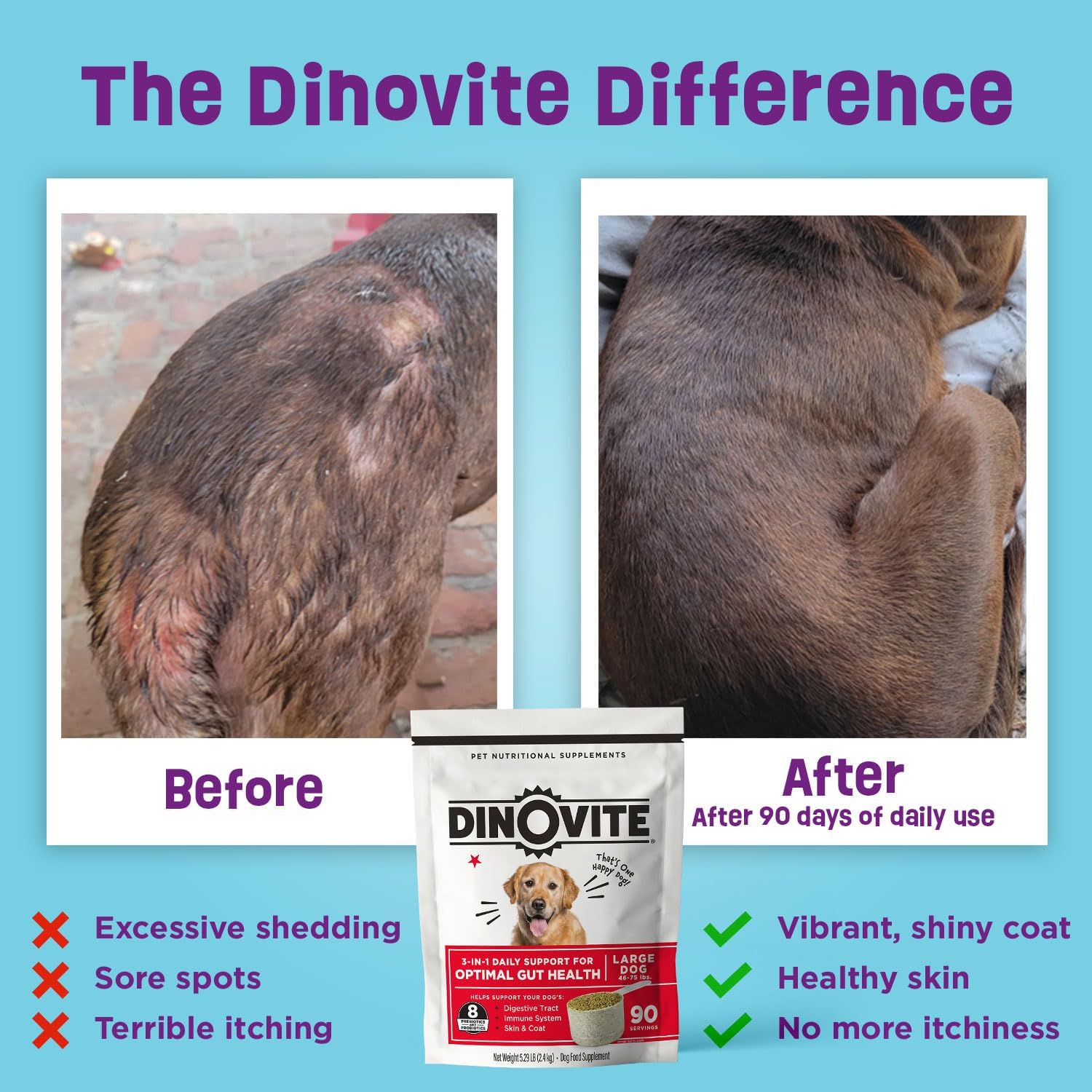 Probiotic supplement for dogs with omega-3 for skin and coat health, shown in large dog formula packaging โ view 4