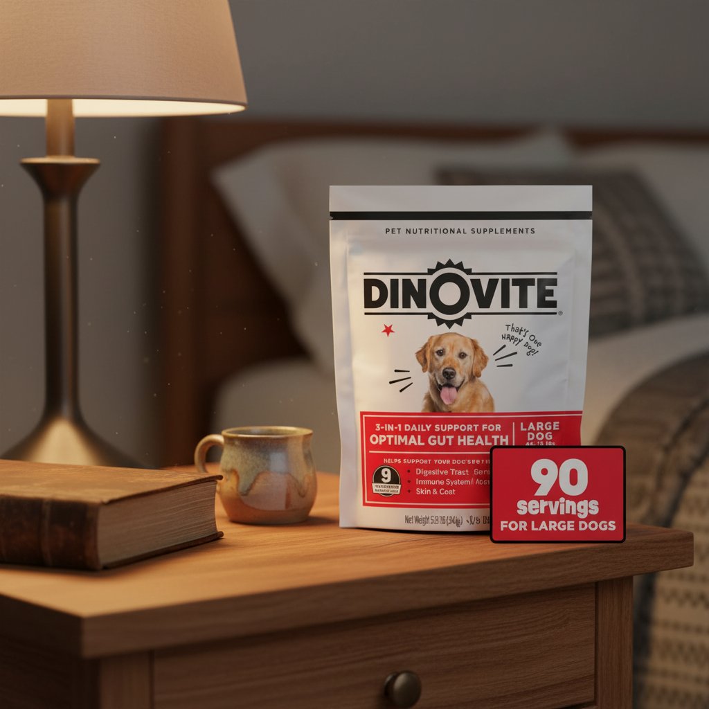 Probiotic supplement for dogs with omega-3 for skin and coat health, shown in large dog formula packaging โ view 3b