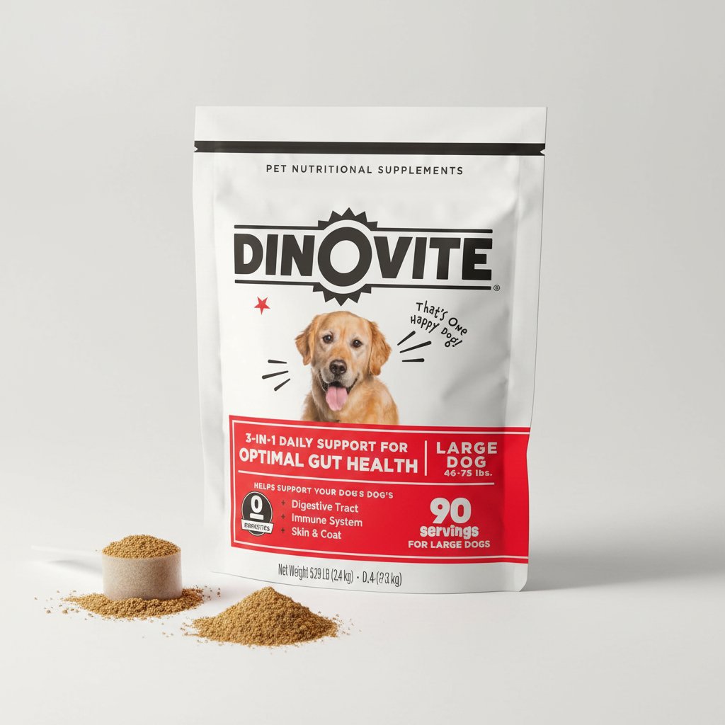Probiotic supplement for dogs with omega-3 for skin and coat health, shown in large dog formula packaging โ view 5b
