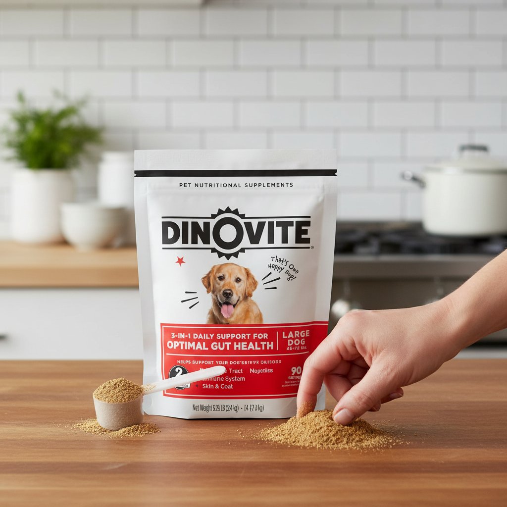 Probiotic supplement for dogs with omega-3 for skin and coat health, shown in large dog formula packaging โ view 6