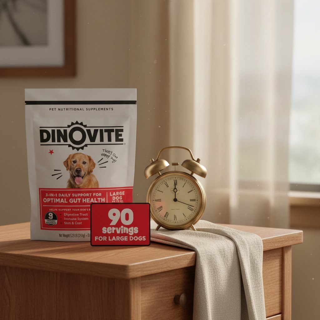 Probiotic supplement for dogs with omega-3 for skin and coat health, shown in large dog formula packaging โ view 7a