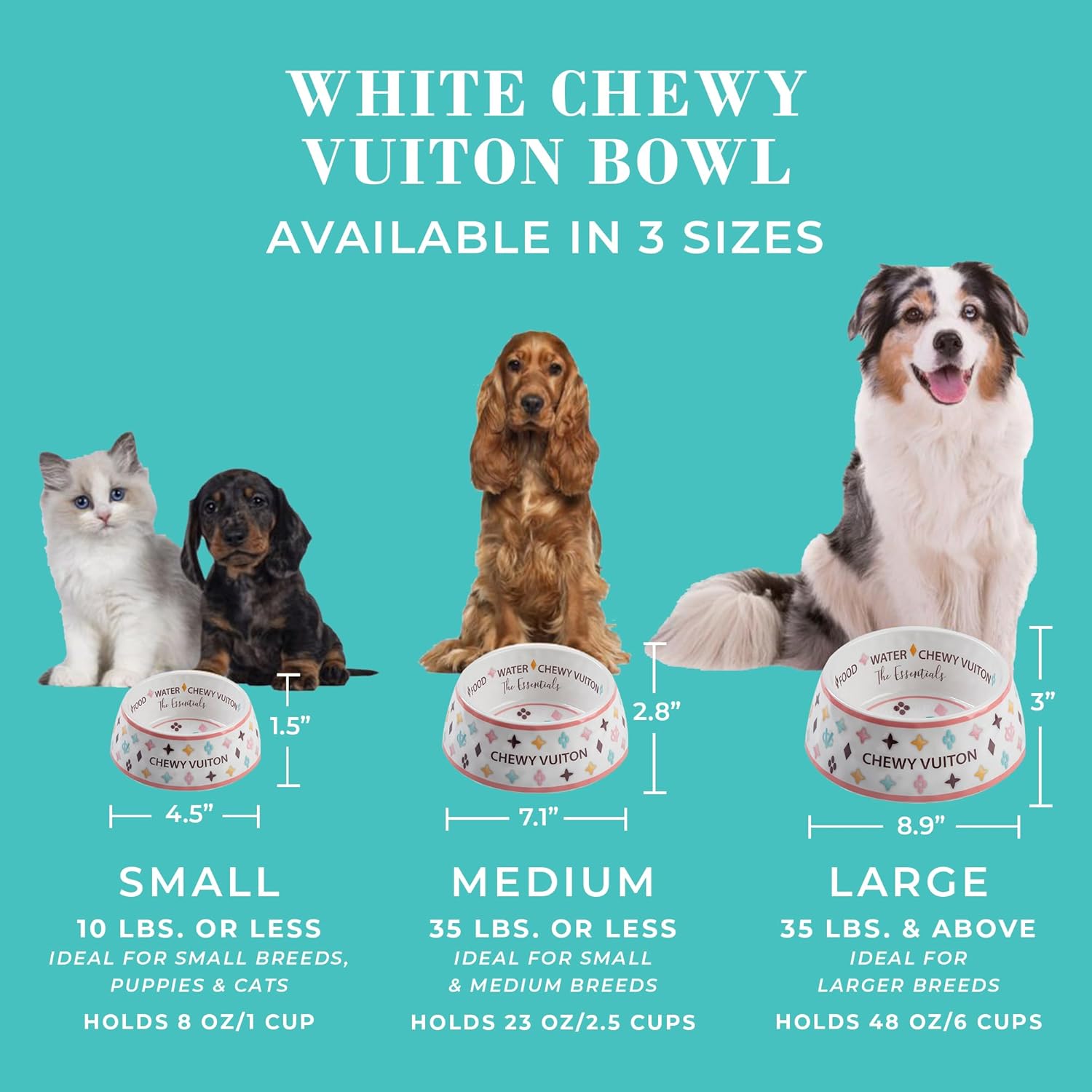 White BPA-free dog food and water bowls with non-skid bottom and matching placemat — view 2
