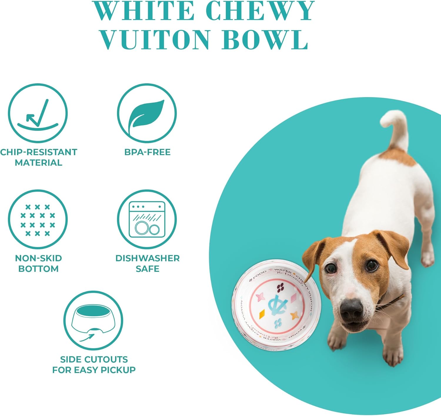 White BPA-free dog food and water bowls with non-skid bottom and matching placemat — view 4