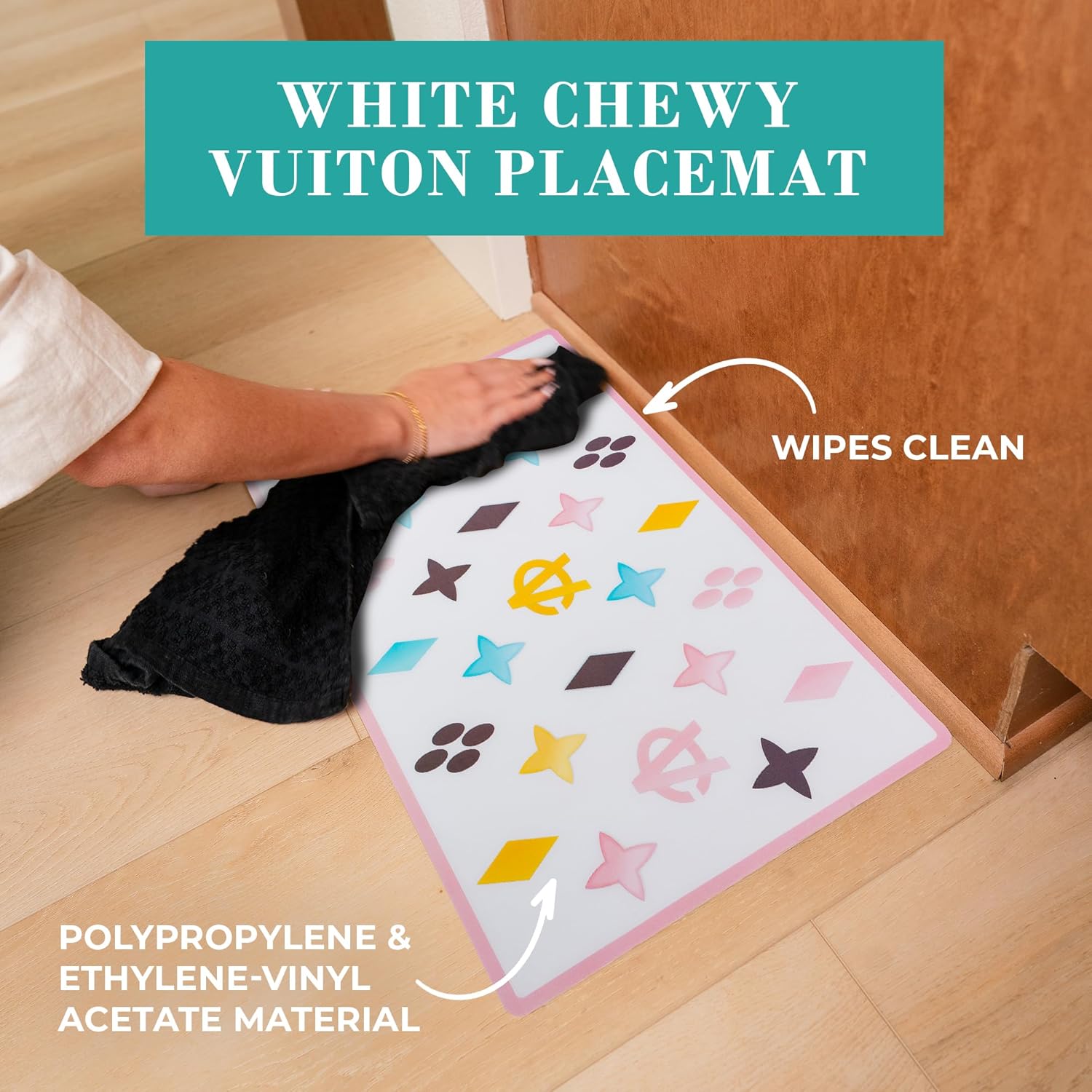 White BPA-free dog food and water bowls with non-skid bottom and matching placemat — view 3