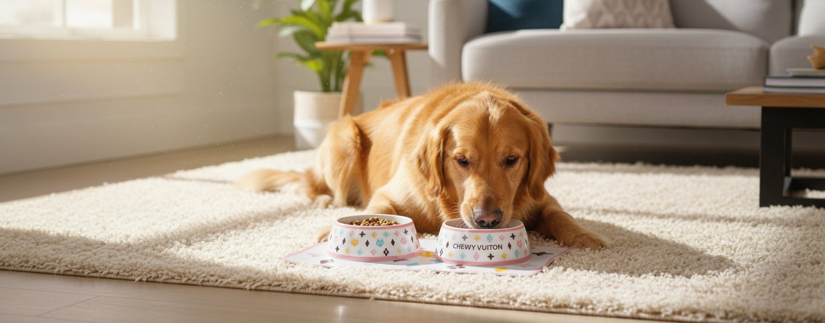 White BPA-free dog food and water bowls with non-skid bottom and matching placemat — view 3a