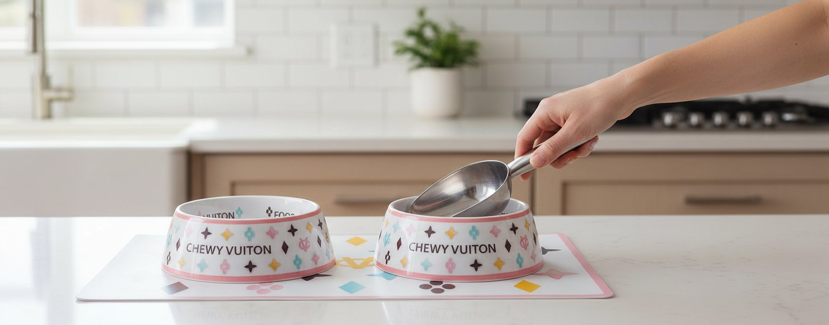 White BPA-free dog food and water bowls with non-skid bottom and matching placemat — view 6