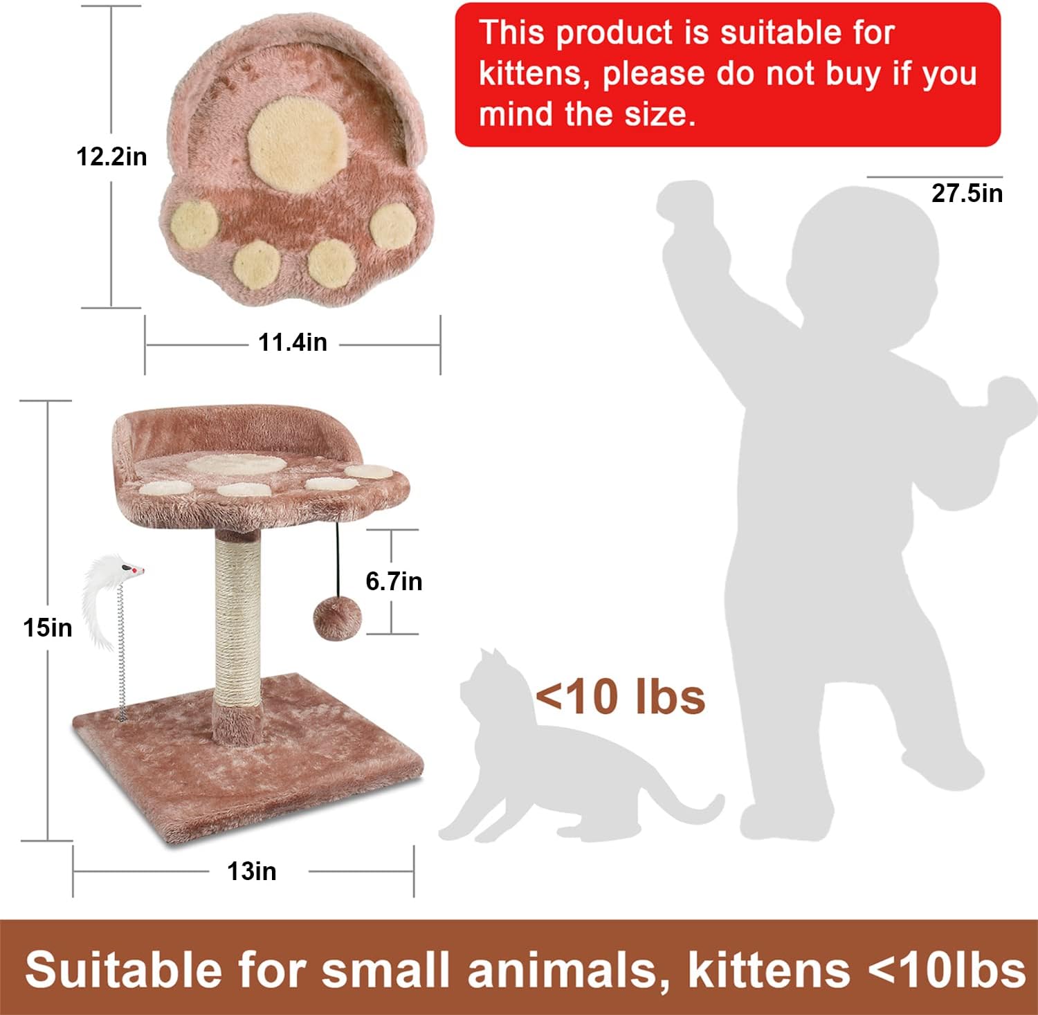 Small multi-level cat tree with natural sisal scratching posts, plush fabric platforms, and wood frame for kittens and adult cats โ view 2