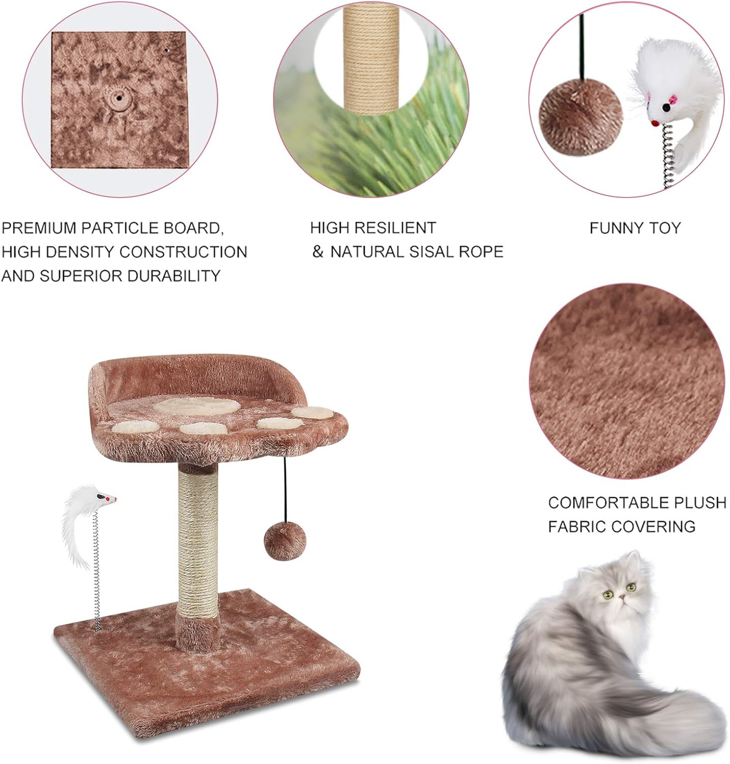Small multi-level cat tree with natural sisal scratching posts, plush fabric platforms, and wood frame for kittens and adult cats โ view 3