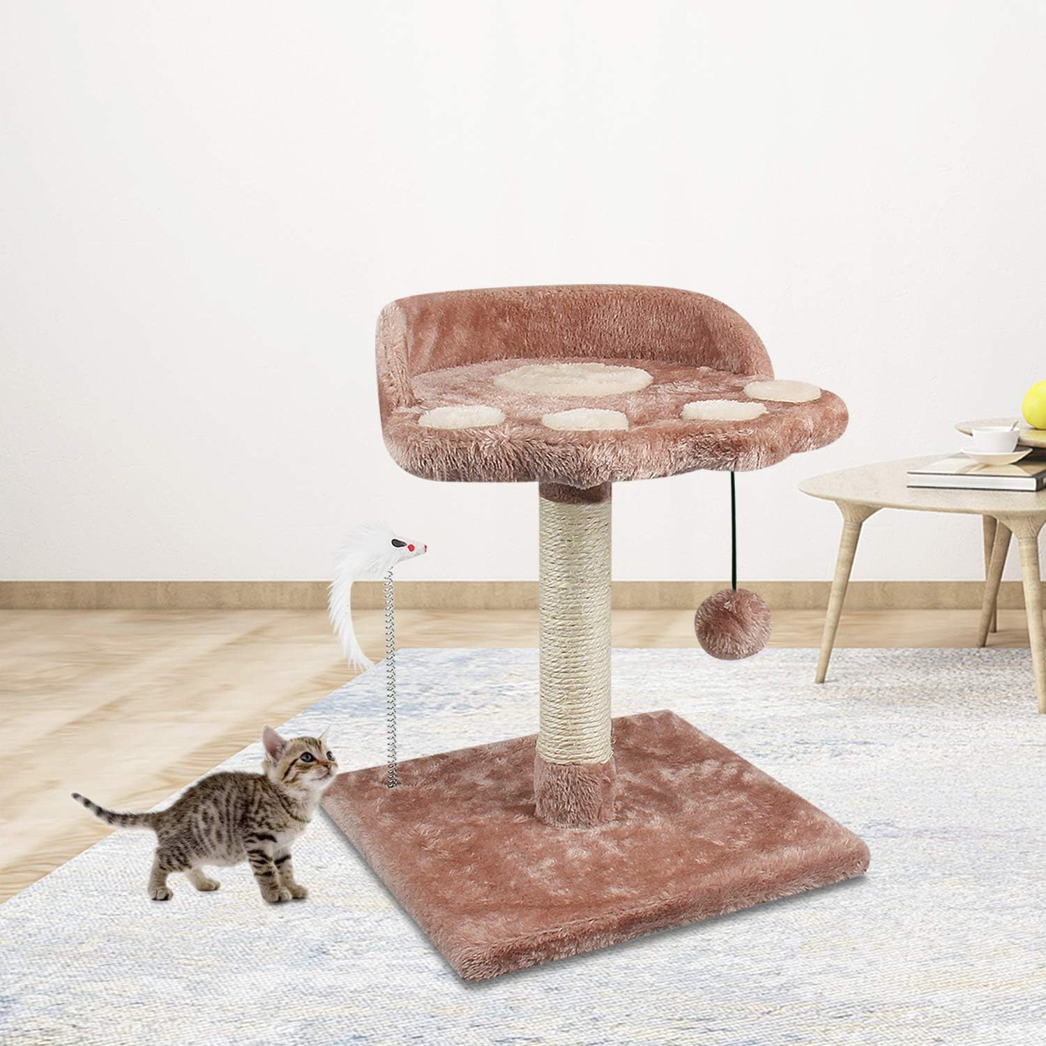 Small multi-level cat tree with natural sisal scratching posts, plush fabric platforms, and wood frame for kittens and adult cats โ view 3