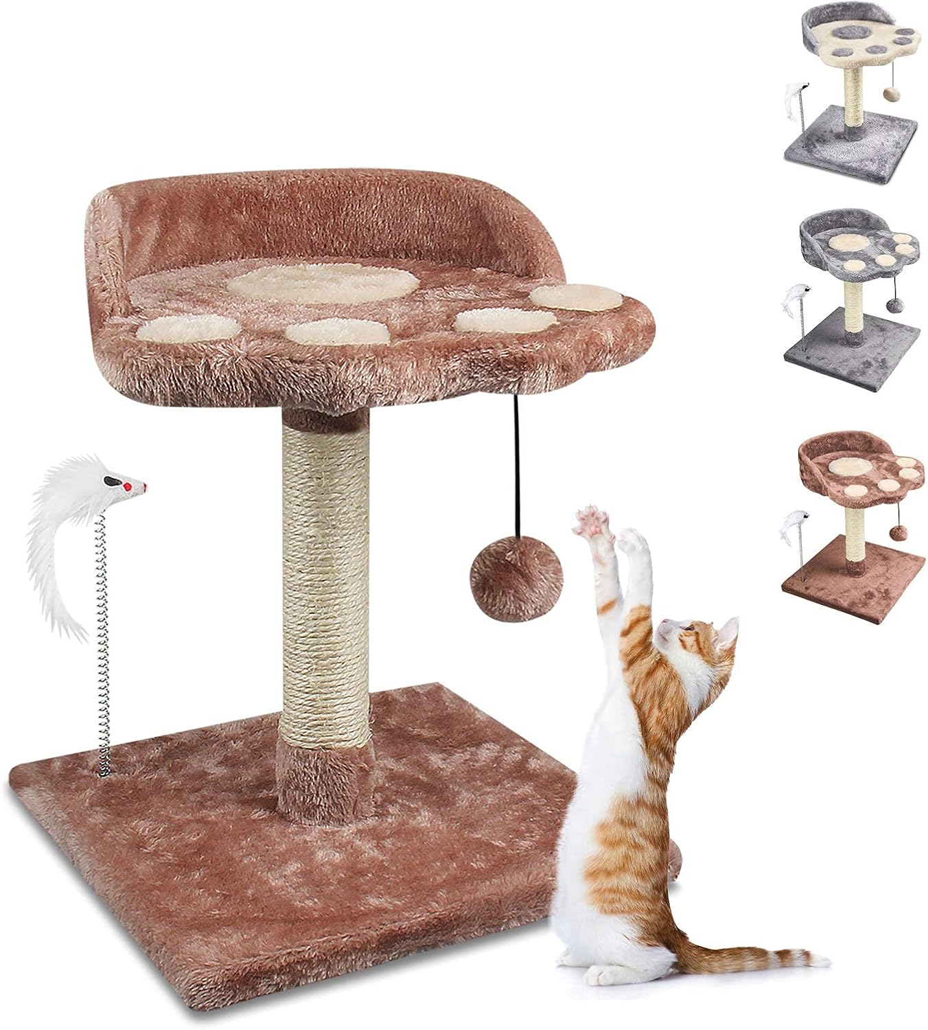 Small multi-level cat tree with natural sisal scratching posts, plush fabric platforms, and wood frame for kittens and adult cats โ view 4