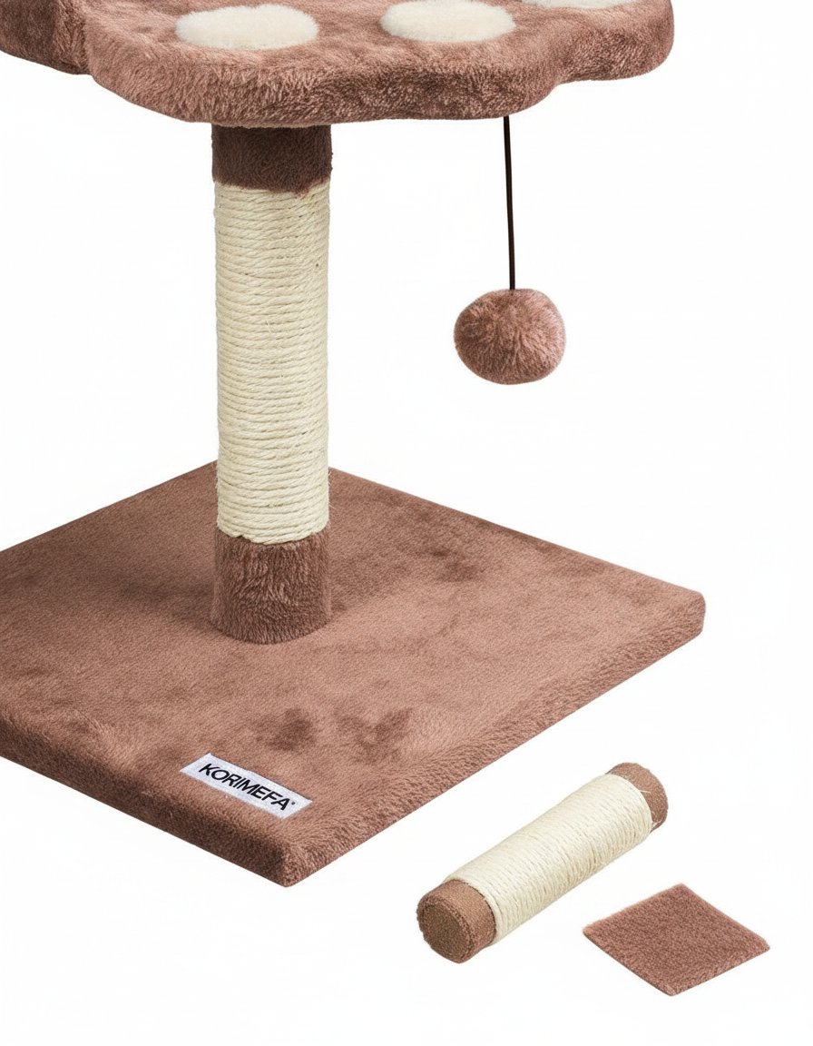 Small multi-level cat tree with natural sisal scratching posts, plush fabric platforms, and wood frame for kittens and adult cats — view 5b