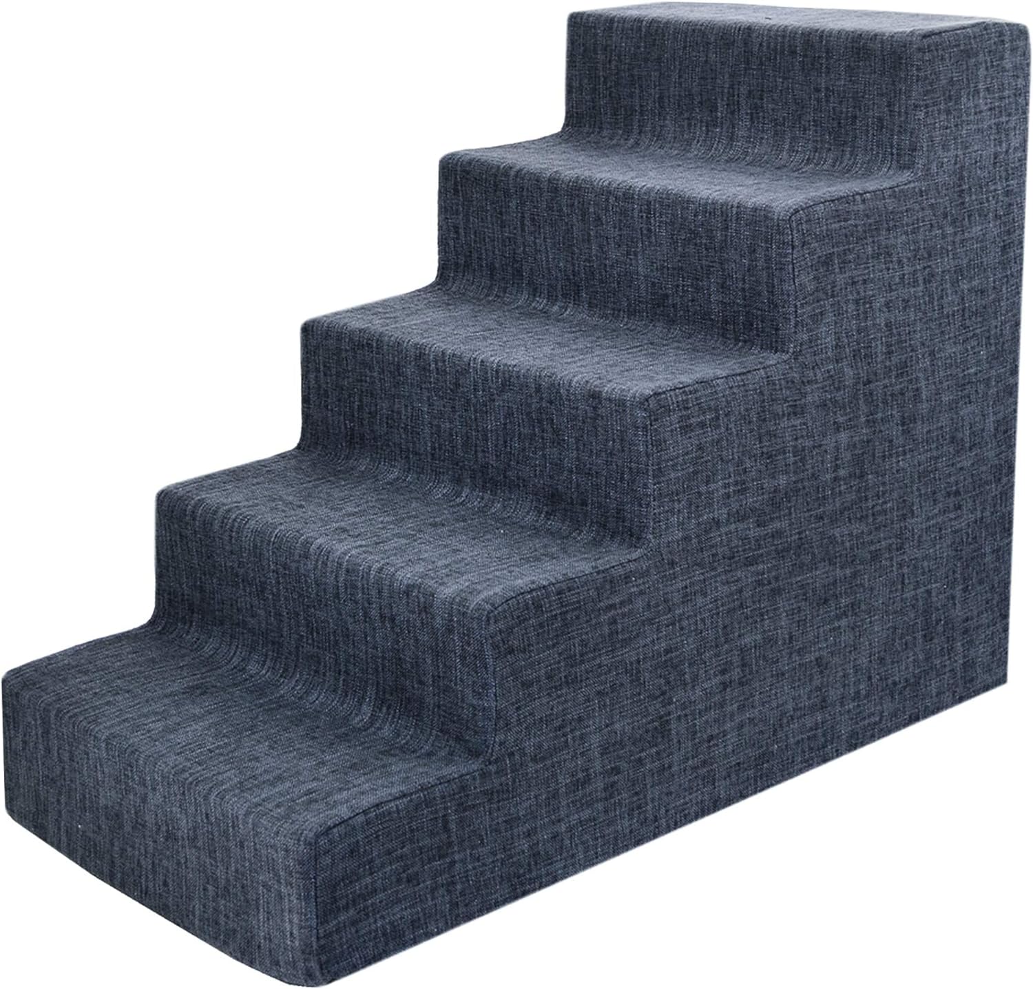 Dark gray linen foam pet stairs with 5 non-slip steps for small dogs and cats, 22.5-inch height indoor ramp โ view 1