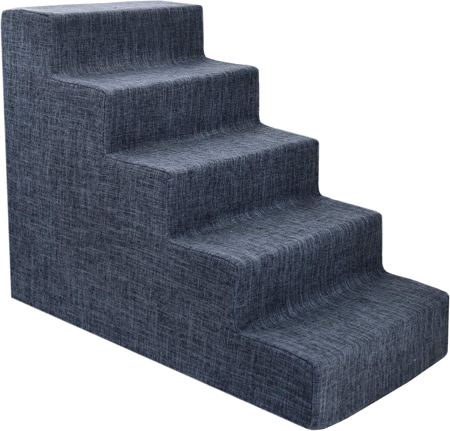Dark gray linen foam pet stairs with 5 non-slip steps for small dogs and cats, 22.5-inch height indoor ramp โ view 2