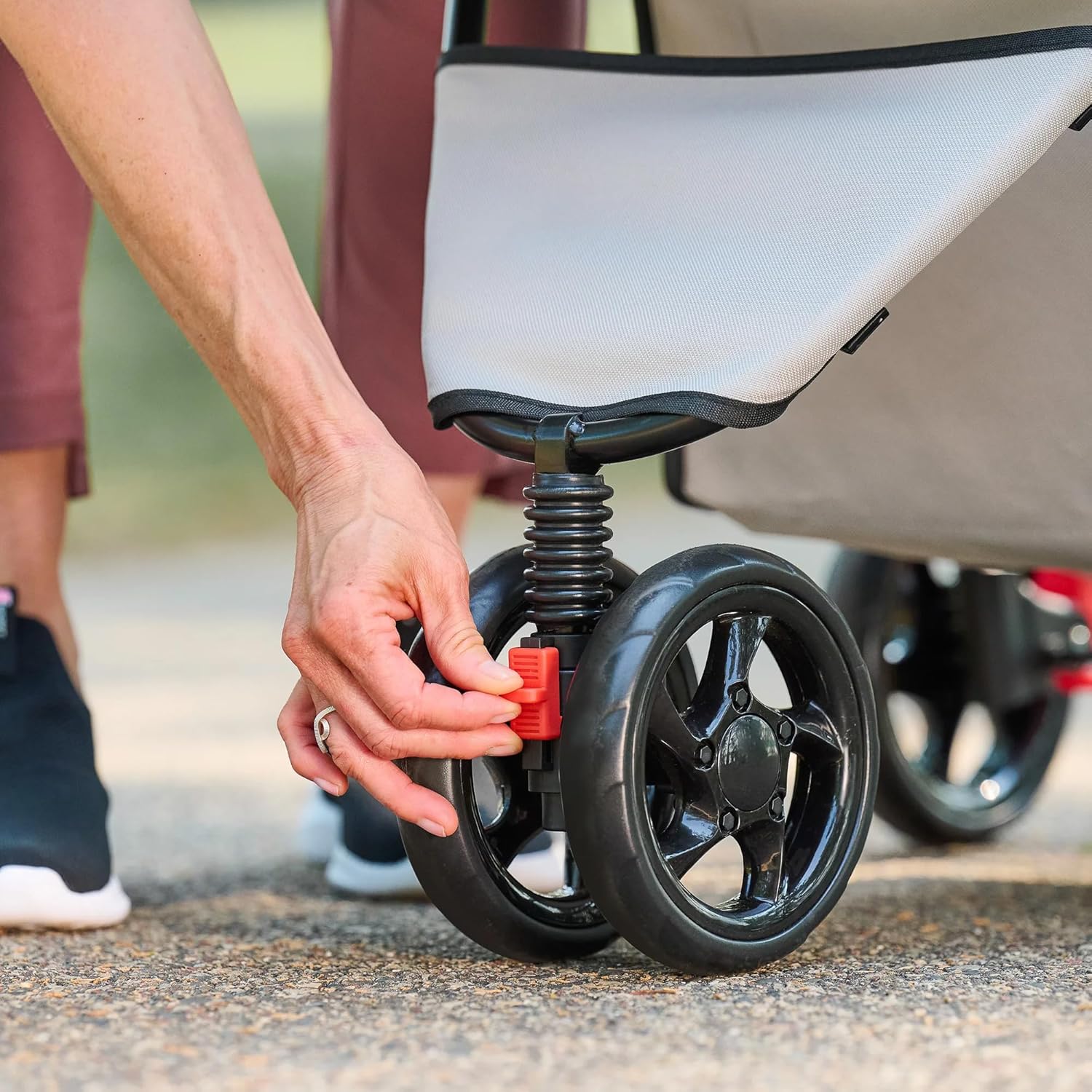 Khaki pet stroller with mesh panels, reflective trim, and umbrella canopy for small dogs and cats — view 5