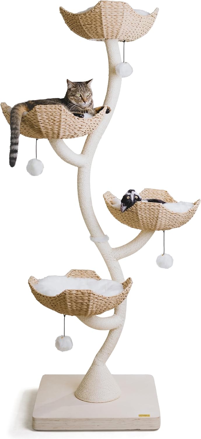 Modern 73-inch tall cat tree with faux fur platforms and sisal rope scratching posts for large cats โ view 1