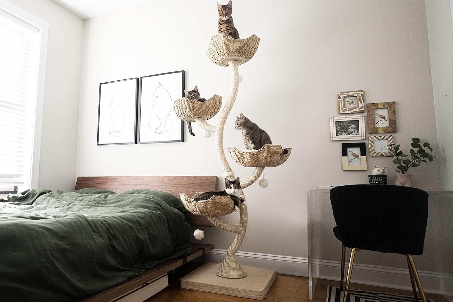 Modern 73-inch tall cat tree with faux fur platforms and sisal rope scratching posts for large cats โ view 2