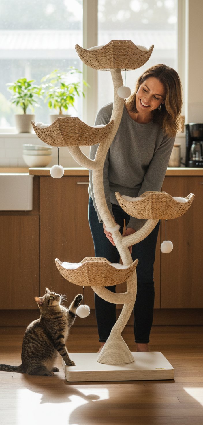 Modern 73-inch tall cat tree with faux fur platforms and sisal rope scratching posts for large cats — view 2