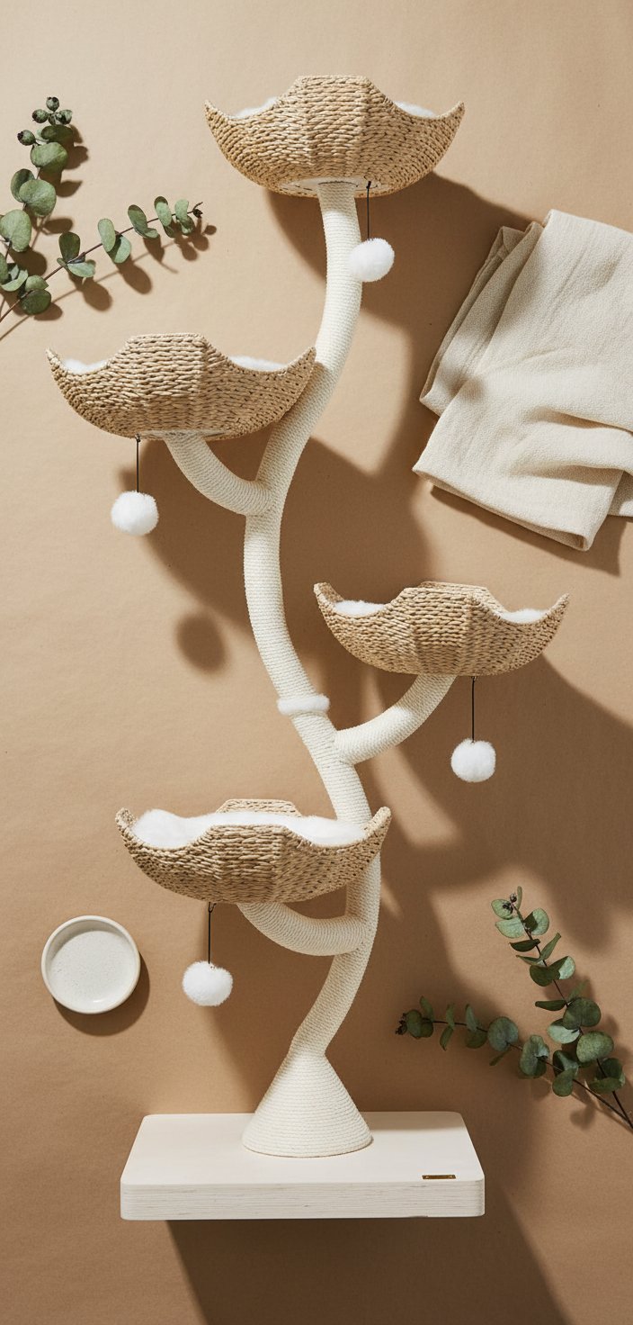 Modern 73-inch tall cat tree with faux fur platforms and sisal rope scratching posts for large cats — view 7b
