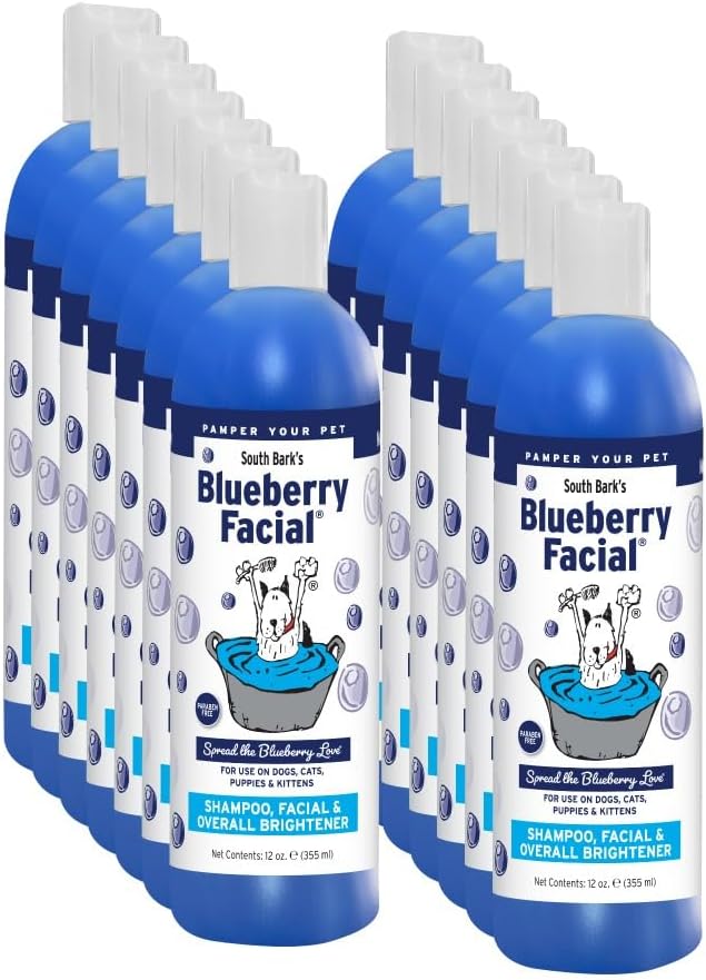 Blueberry facial pet shampoo bottle in blue liquid cleanser for dogs and cats with tear stain removal formula — view 1