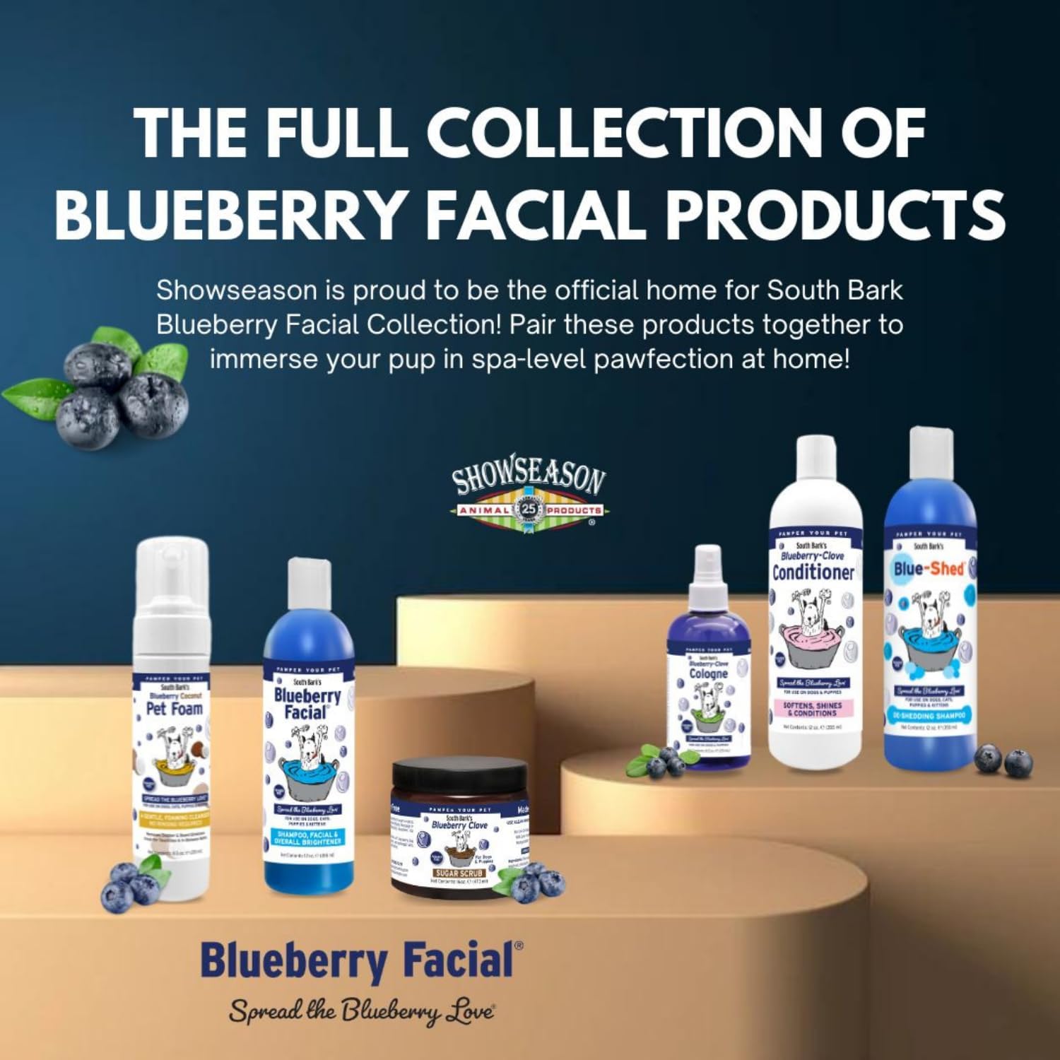 Blueberry facial pet shampoo bottle in blue liquid cleanser for dogs and cats with tear stain removal formula — view 2