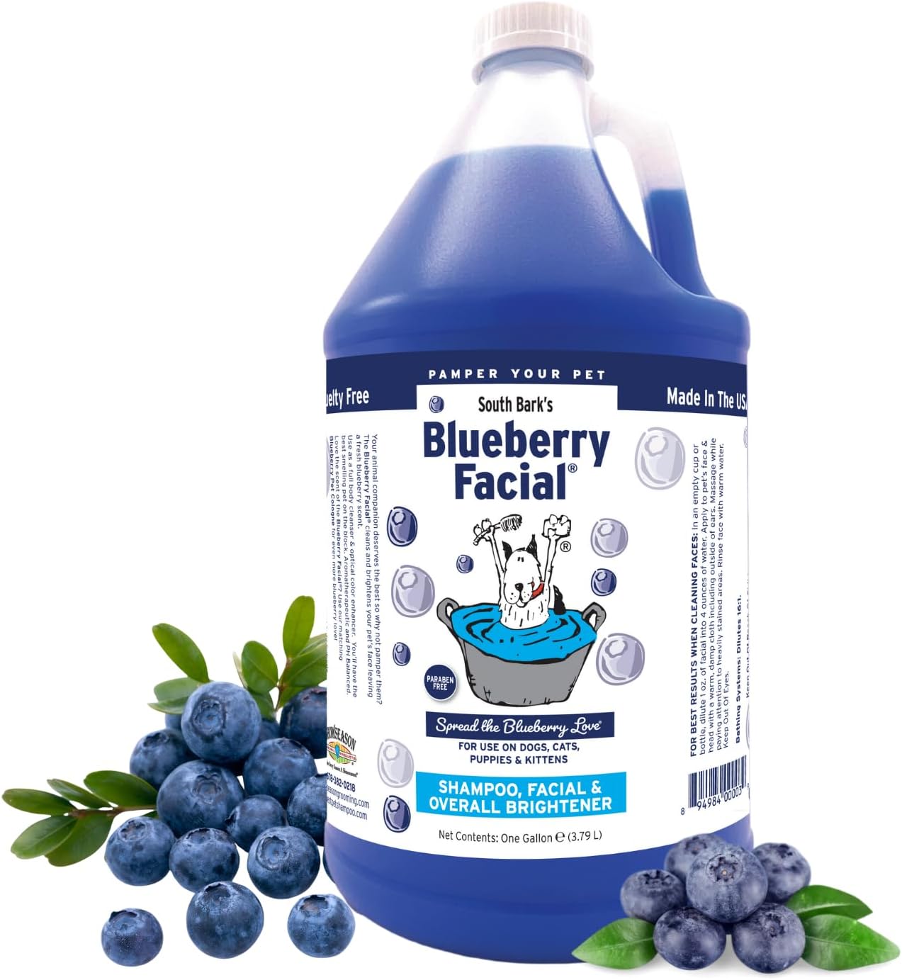 Blueberry facial pet shampoo bottle in blue liquid cleanser for dogs and cats with tear stain removal formula — view 6