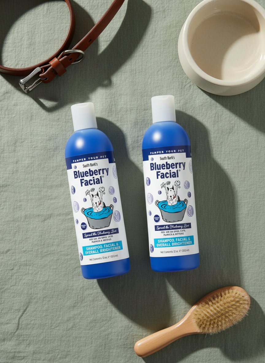 Blueberry facial pet shampoo bottle in blue liquid cleanser for dogs and cats with tear stain removal formula — view 4