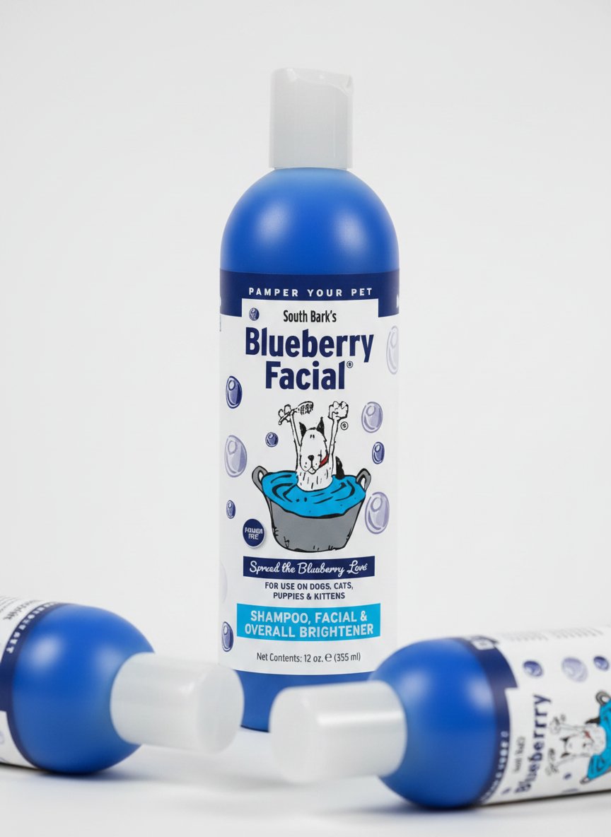 Blueberry facial pet shampoo bottle in blue liquid cleanser for dogs and cats with tear stain removal formula — view 5b