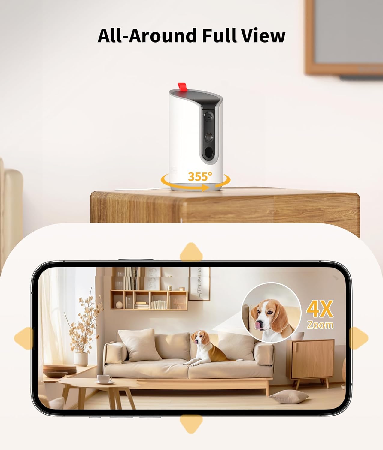 Black interactive pet camera with treat dispenser, 360-degree view for remote pet monitoring and treat tossing — view 4