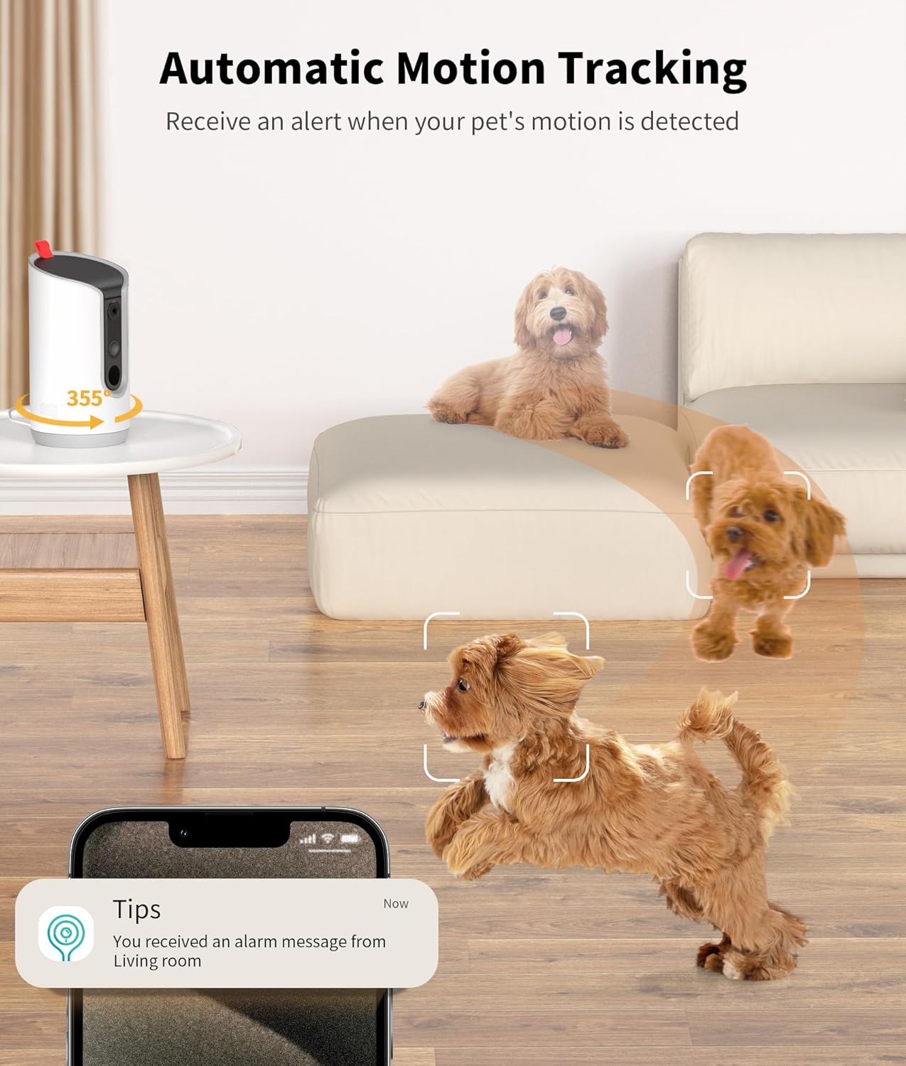 Black interactive pet camera with treat dispenser, 360-degree view for remote pet monitoring and treat tossing — view 3
