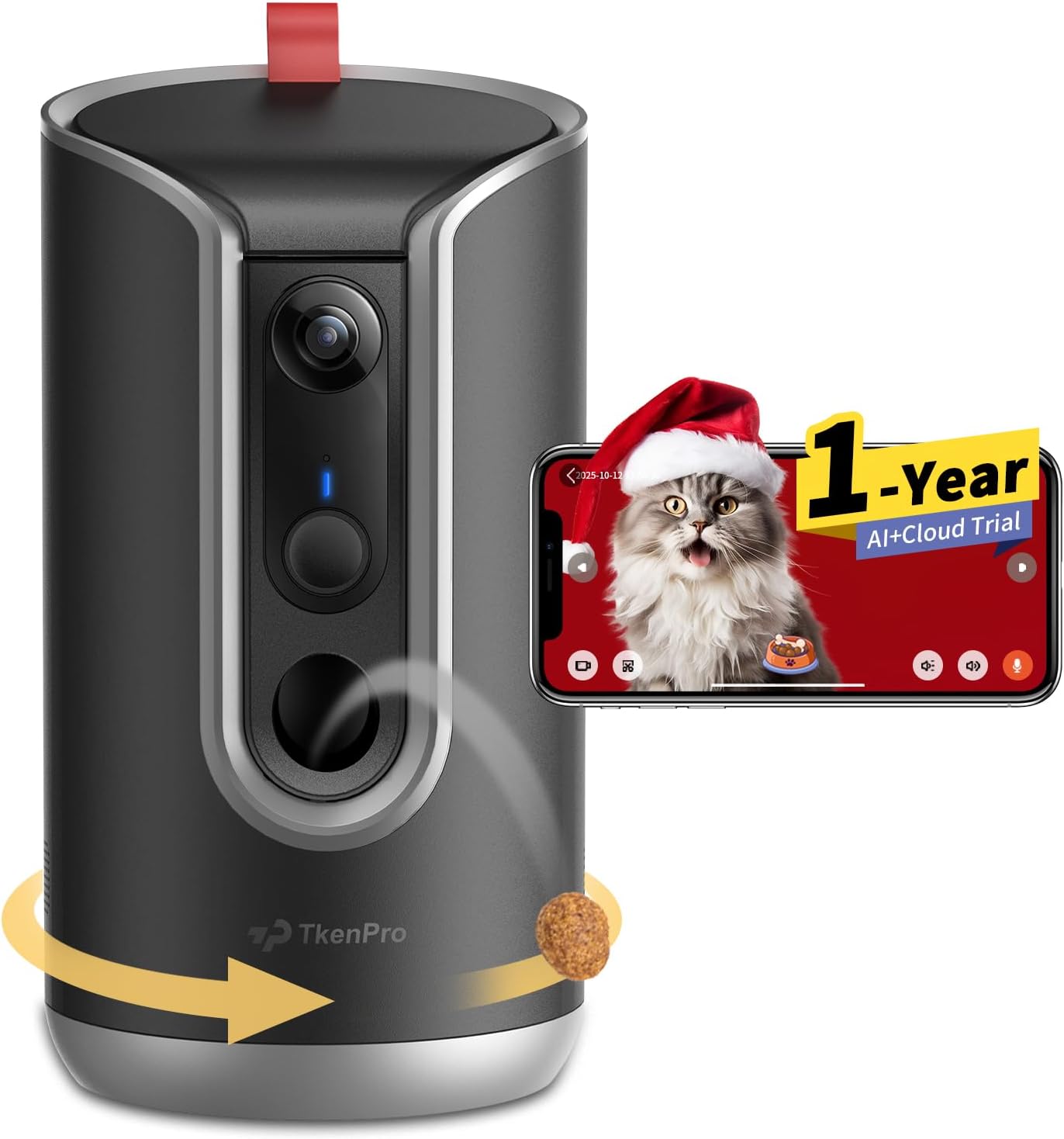 Black interactive pet camera with treat dispenser, 360-degree view for remote pet monitoring and treat tossing — view 5
