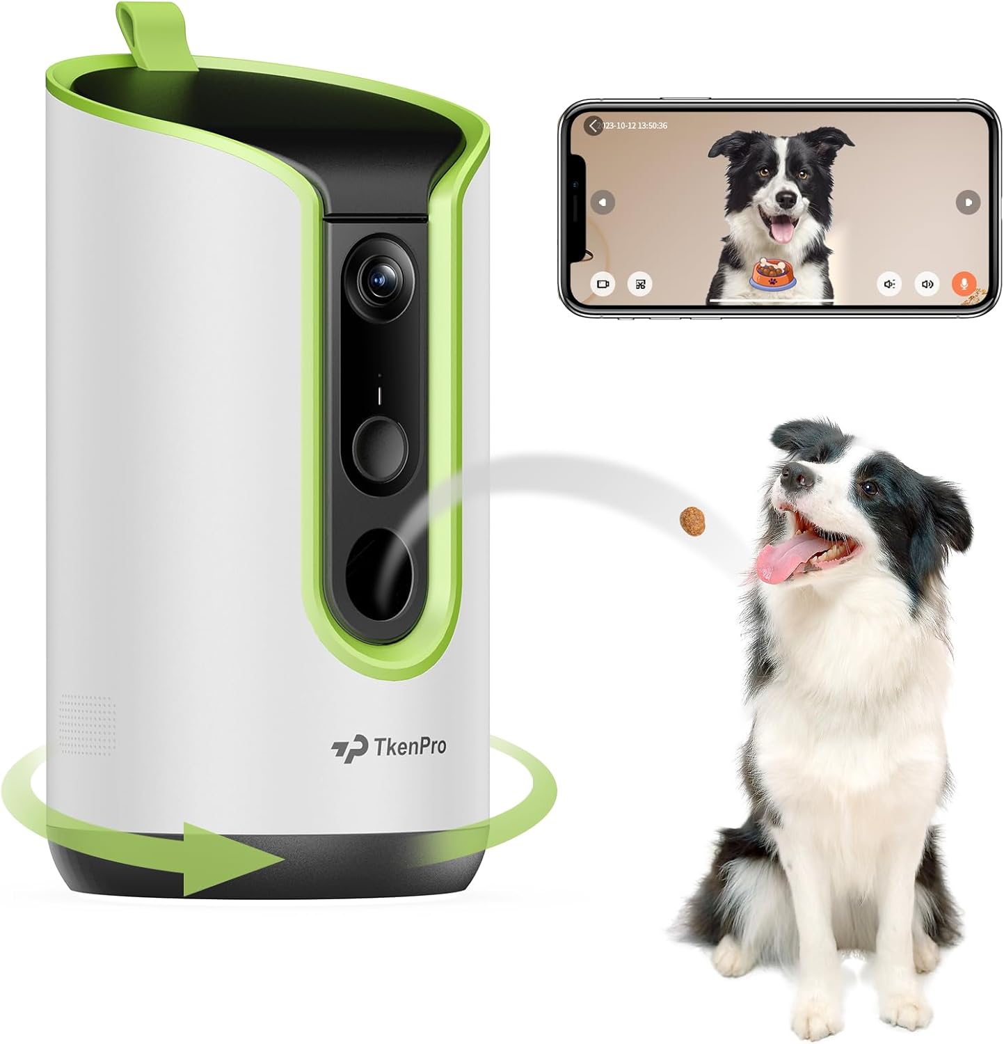 Black interactive pet camera with treat dispenser, 360-degree view for remote pet monitoring and treat tossing — view 6