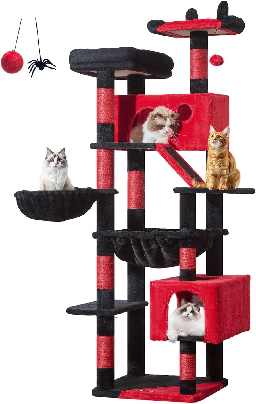 Large smoky gray cat tree with 8 sisal scratching posts, metal frame, and cozy hammock for indoor cats — view 7a