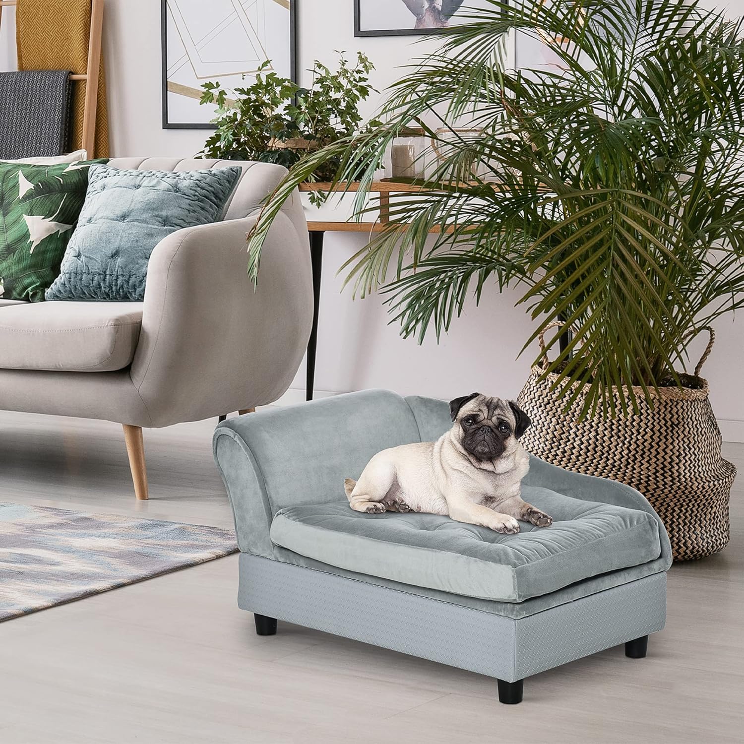 Gray modern memory foam dog bed for small dogs with soft plush cushioning and hidden storage compartment โ view 2